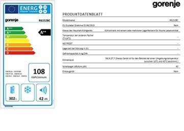 Gorenje R6152BC Energielabel und technische Daten